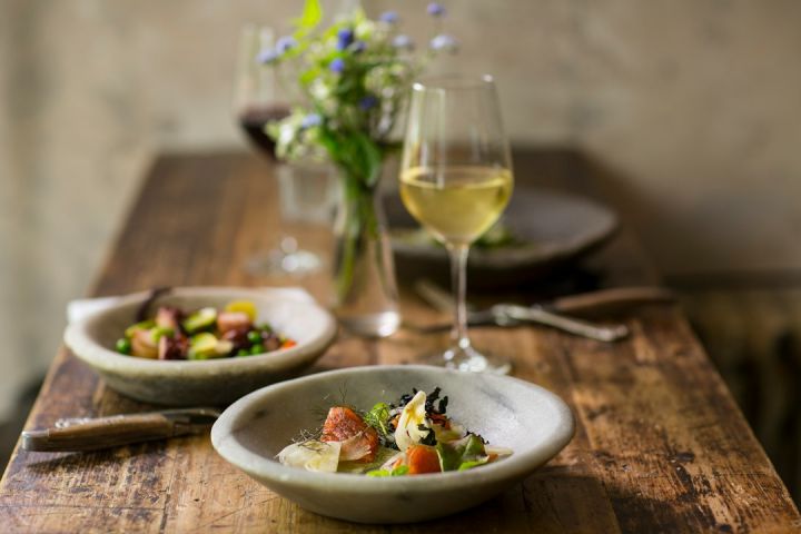 Romantic London - mixed fruits served on ceramic plates