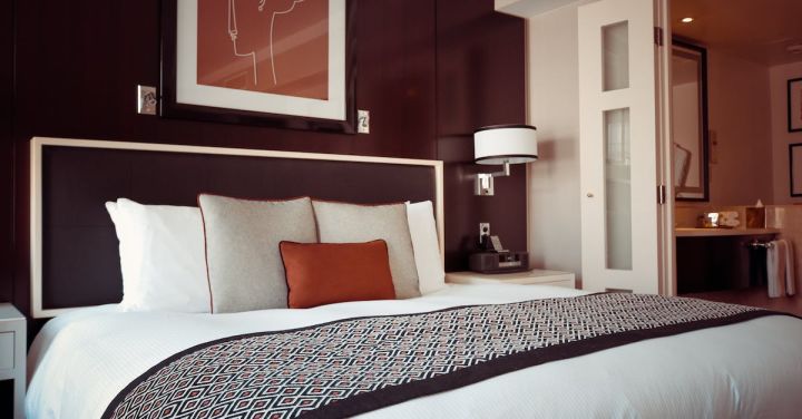 Hotel - Black and Grey Bedspread on Bed and Pillow